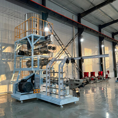 The CE-certified, fully stainless steel Extruded Aquatic Feed Pellet Production Line is sold to process raw materials into nutrient-rich pelleted feed for aquaculture and livestock farming.