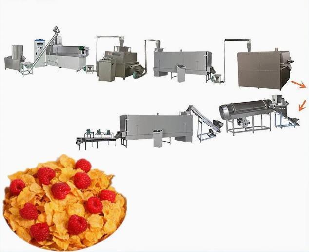 200-500kg Kellogg에 의하여 불에 구워지는 아침 시리얼 콘플레이크 간식 압출기 기계